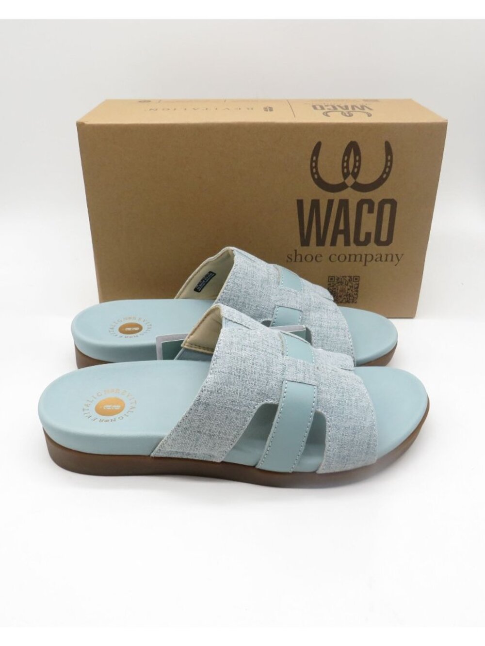 Waco Lisbon Womens 6.5D Blue Slide Sandals Cushioned Footbed NEW
